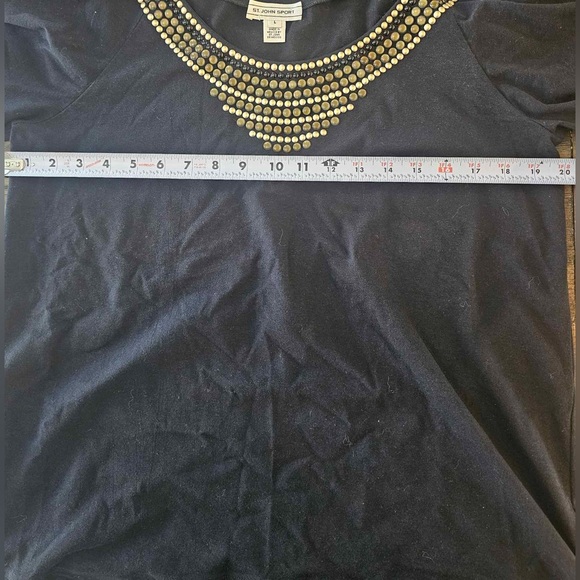 St. John Black Top Cotton Blend Metallic Beaded Gold Black White Size Large top - Picture 7 of 7